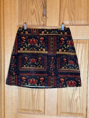 H&M Coachella Womens Size 10 Patterned Velvet Mini Skirt Boho Festival Bohemian